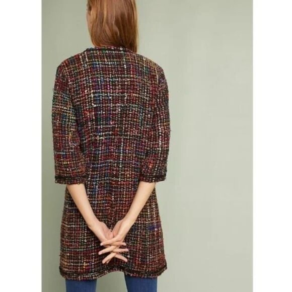 ETT TWA Anthropologie Tweed Multicolor Short Sleeve Coat Mid Lenght - Picture 3 of 12